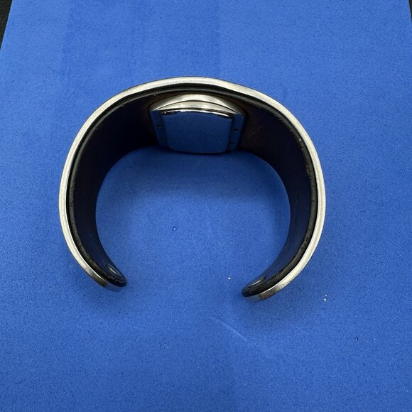 Vintage Fossil Womens Watch Wide Stainless Steel Cuff Leather Band 90’s Bracelet - Picture 8 of 15